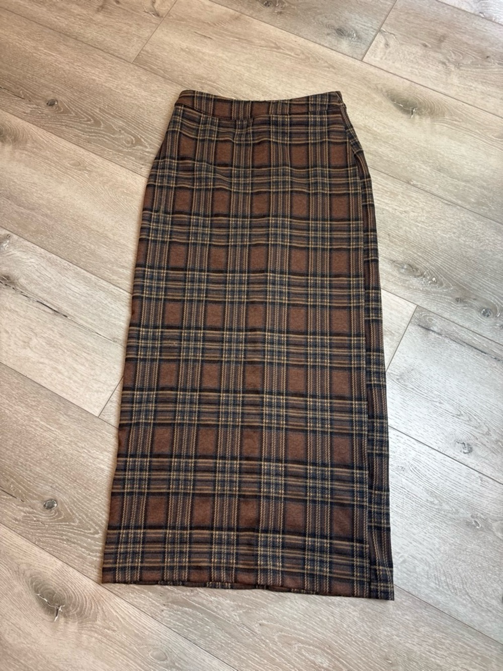 Classic Brown Plaid Midi Skirt